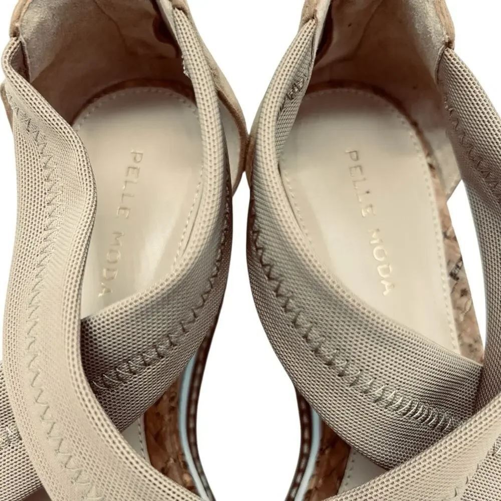 Pelle Moda Medina Wedge Sandal Size 7.5 Cork Elastic Suede Strappy Boho Chic